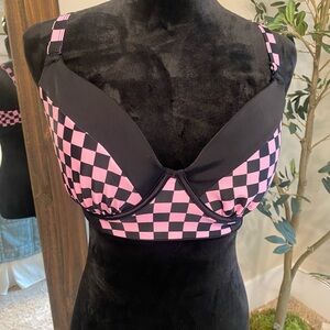 Torrid Black and Pink Checkered Bikini Top